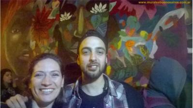 Nicolas Valeiras y Valeria Barrasa en la inauguración del mural. 